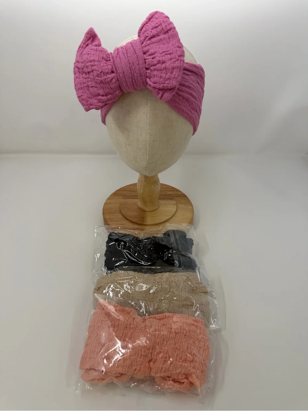 Kids Pink Bow Headwrap - Soft Stretch Turban Headband